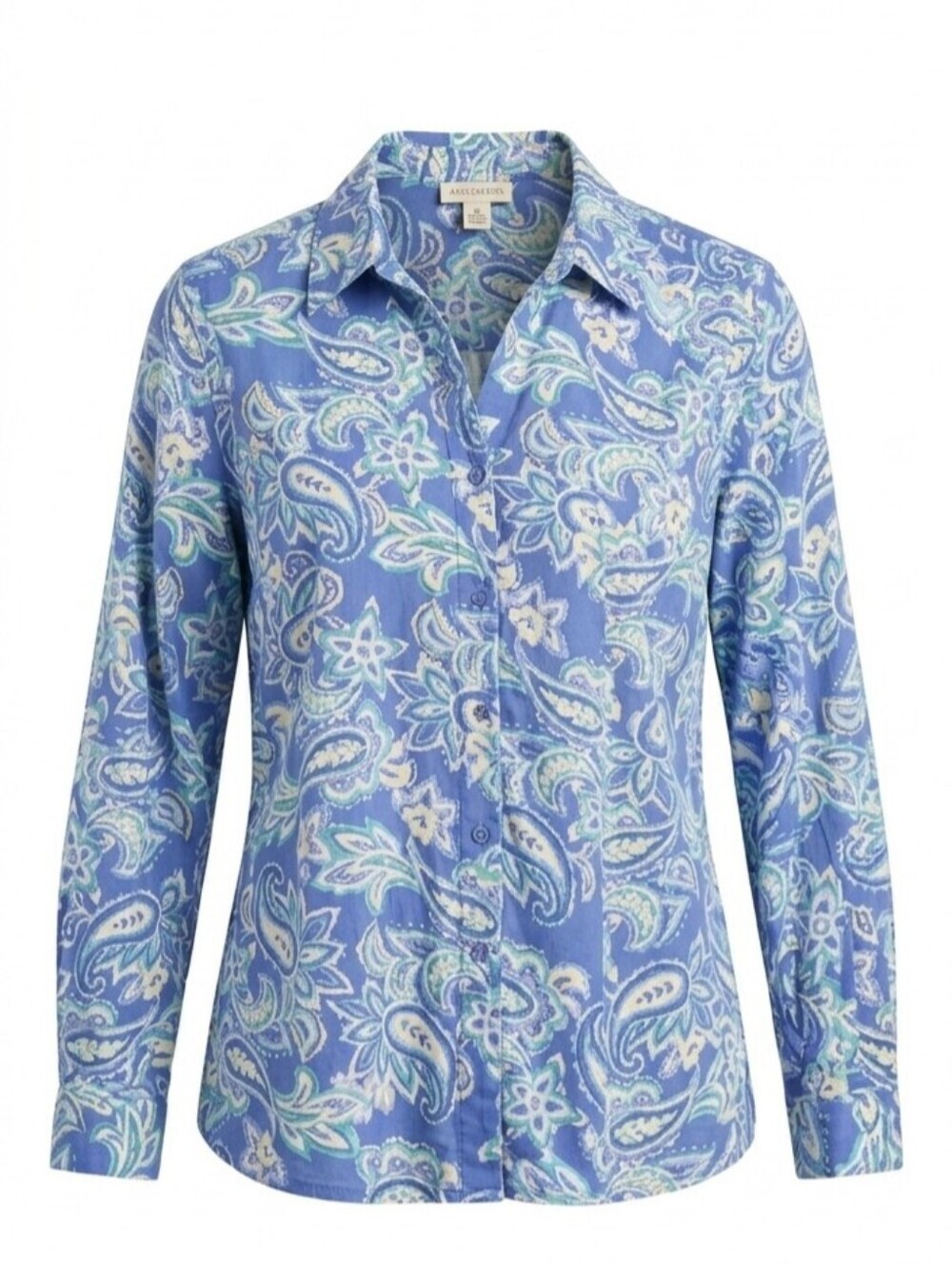 Appleseeds Floral Paisley Cotton Button Up Blouse Large Spring Cottagecore